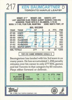 1992-93 Topps #217 Ken Baumgartner Back