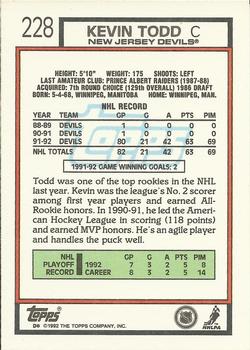 1992-93 Topps #228 Kevin Todd Back