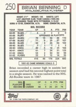 1992-93 Topps #250 Brian Benning Back
