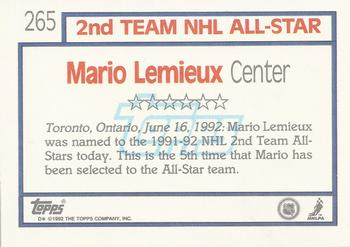 1992-93 Topps #265 Mario Lemieux Back