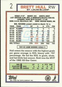 1992-93 Topps #2 Brett Hull Back