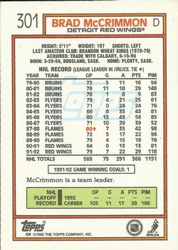 1992-93 Topps #301 Brad McCrimmon Back
