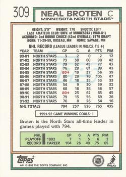1992-93 Topps #309 Neal Broten Back