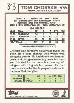 1992-93 Topps #313 Tom Chorske Back