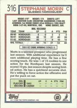 1992-93 Topps #316 Stephane Morin Back