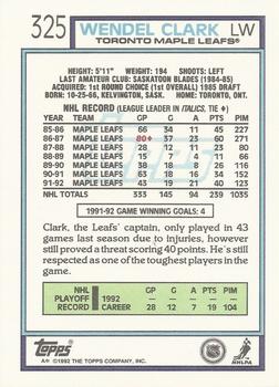 1992-93 Topps #325 Wendel Clark Back