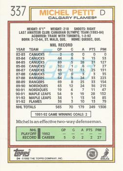 1992-93 Topps #337 Michel Petit Back