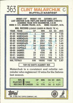 1992-93 Topps #363 Clint Malarchuk Back