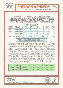 1992-93 Topps #368 Sheldon Kennedy Back