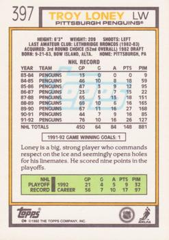 1992-93 Topps #397 Troy Loney Back