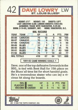 1992-93 Topps #42 Dave Lowry Back