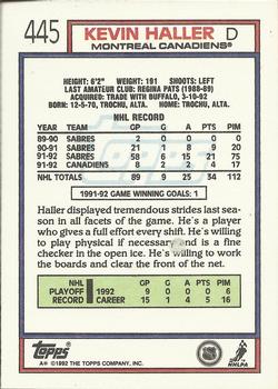1992-93 Topps #445 Kevin Haller Back