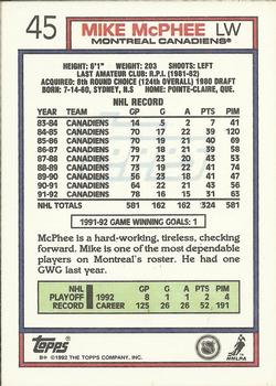 1992-93 Topps #45 Mike McPhee Back