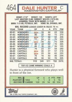 1992-93 Topps #464 Dale Hunter Back