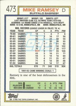 1992-93 Topps #473 Mike Ramsey Back