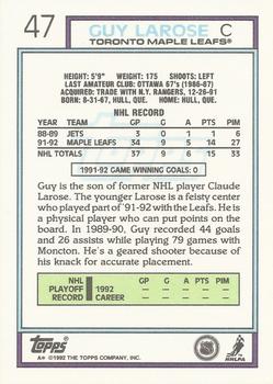 1992-93 Topps #47 Guy Larose Back