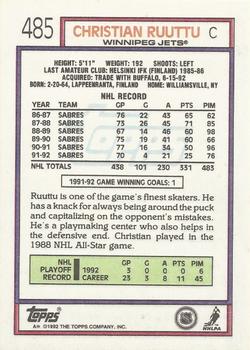 1992-93 Topps #485 Christian Ruuttu Back