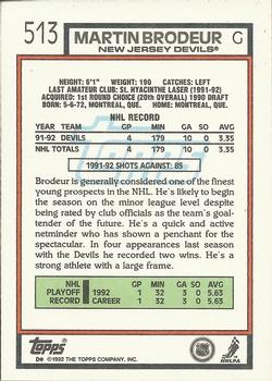 1992-93 Topps #513 Martin Brodeur Back