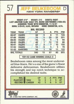 1992-93 Topps #57 Jeff Beukeboom Back