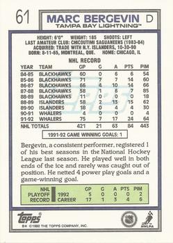 1992-93 Topps #61 Marc Bergevin Back