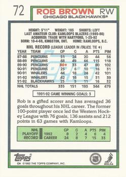 1992-93 Topps #72 Rob Brown Back