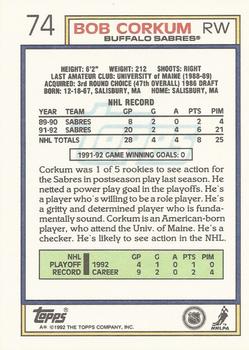 1992-93 Topps #74 Bob Corkum Back