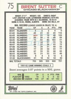 1992-93 Topps #75 Brent Sutter Back