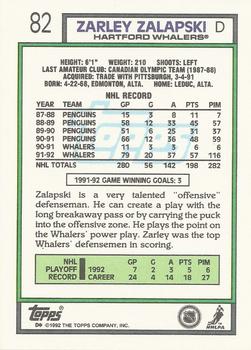 1992-93 Topps #82 Zarley Zalapski Back