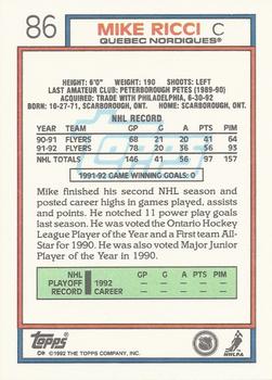 1992-93 Topps #86 Mike Ricci Back