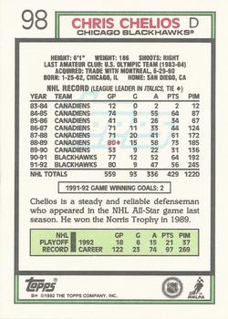 1992-93 Topps #98 Chris Chelios Back