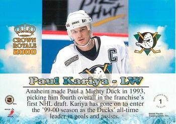 1999-00 Pacific Crown Royale - Ice Elite #1 Paul Kariya Back