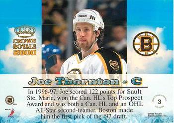 1999-00 Pacific Crown Royale - Ice Elite #3 Joe Thornton Back