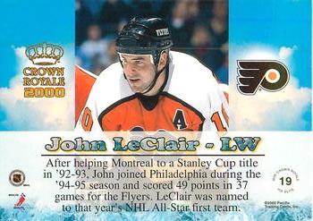 1999-00 Pacific Crown Royale - Ice Elite #19 John LeClair Back