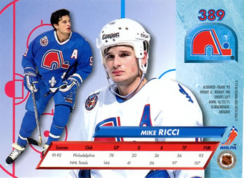 1992-93 Ultra #389 Mike Ricci Back