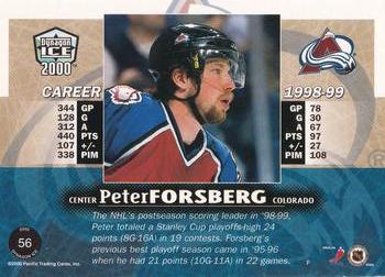1999-00 Pacific Dynagon Ice - Blue #56 Peter Forsberg Back