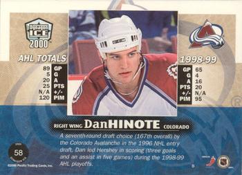 1999-00 Pacific Dynagon Ice - Blue #58 Dan Hinote Back