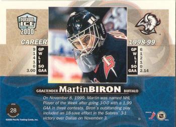 1999-00 Pacific Dynagon Ice - Gold #28 Martin Biron Back