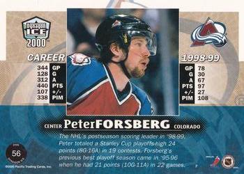 1999-00 Pacific Dynagon Ice - Premiere Date #56 Peter Forsberg Back