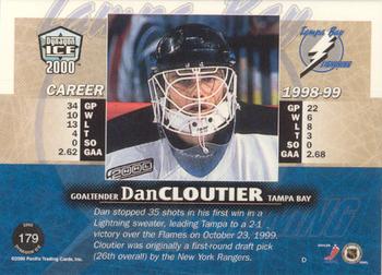 1999-00 Pacific Dynagon Ice - Premiere Date #179 Dan Cloutier Back