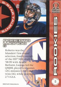 1999-00 Pacific Omega - 5-Star Talents #5 Roberto Luongo Back