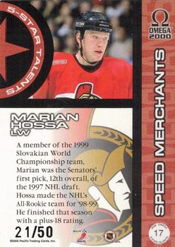 1999-00 Pacific Omega - 5 Star Talents Serial Numbered #17 Marian Hossa Back