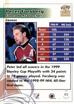 1999-00 Pacific Paramount - Copper #63 Peter Forsberg Back