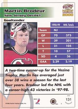 1999-00 Pacific Paramount - Copper #131 Martin Brodeur Back