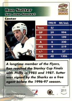 1999-00 Pacific Paramount - Gold #211 Ron Sutter Back