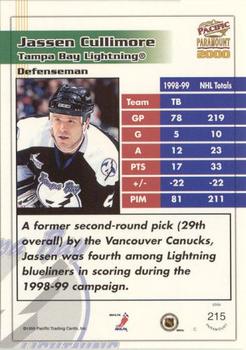 1999-00 Pacific Paramount - Gold #215 Jassen Cullimore Back