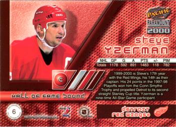 1999-00 Pacific Paramount - Hall of Fame Bound #6 Steve Yzerman Back
