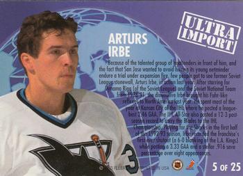 1992-93 Ultra - Ultra Imports #5 Arturs Irbe Back