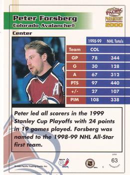 1999-00 Pacific Paramount - Holo-Gold #63 Peter Forsberg Back
