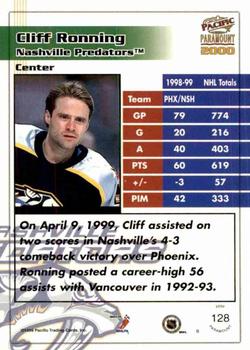1999-00 Pacific Paramount - Ice Blue #128 Cliff Ronning Back