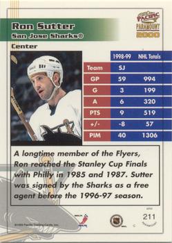 1999-00 Pacific Paramount - Ice Blue #211 Ron Sutter Back
